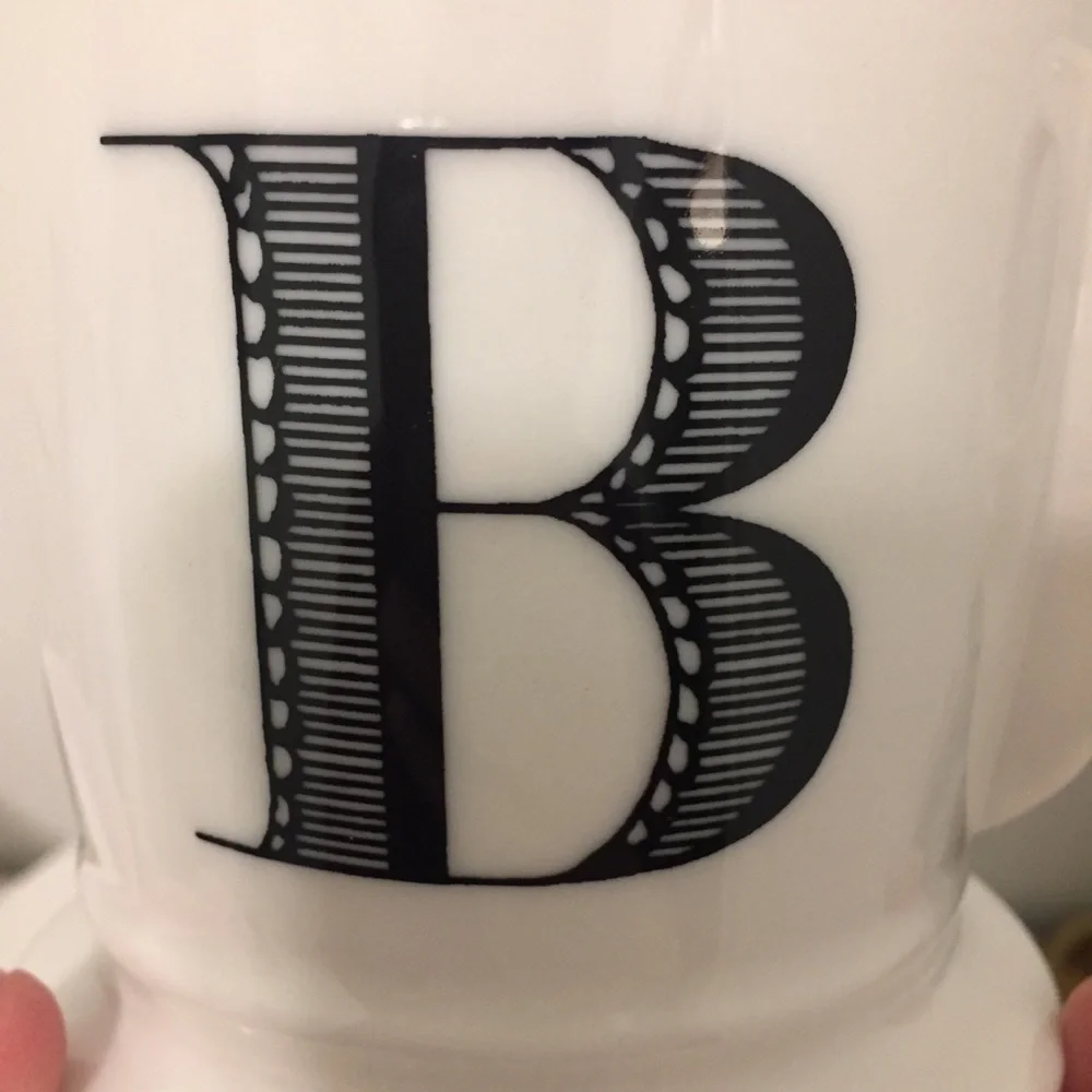 Anthropologie B Initial Mug black white coffee monogram
